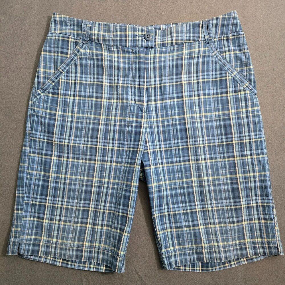 Woolrich Bermuda Shorts Women 12 Bluestone Plaid Lightweight Casual Chino